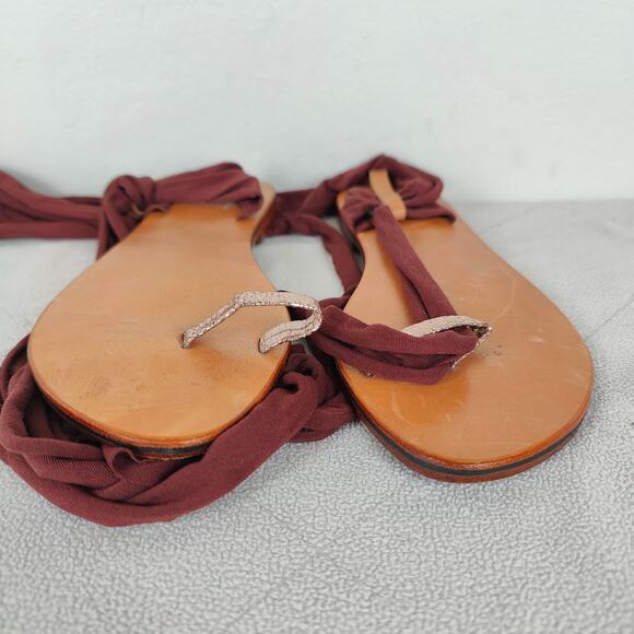 Erika Pena Tribal E Wrap Sandals Womens‎ 8 38 Flats Pink Metallic Leather Boho - Picture 2 of 4